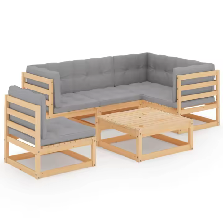 vidaXL Muebles de jardín 6 piezas con cojines de madera de pino maciza - 1