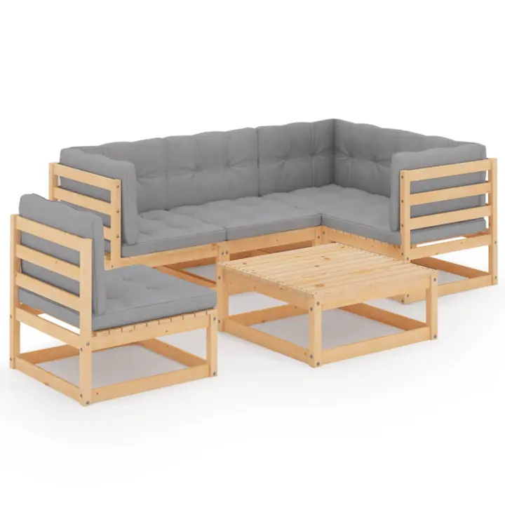 vidaXL Muebles de jardín 6 piezas con cojines de madera de pino maciza - 1
