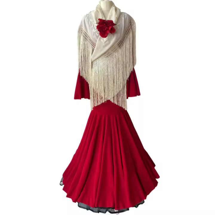 VESTIDO FLAMENCA  LICRA FABRICADO EN    ITALIA . TALLAS XS/S 34/36 - 72CM 60CM 76CM . M/L  38/40 - 80CM 68CM 84CM . XL/XXL  - 42/44/46 - 92CM 80CM 96CM  LARGO 150CM - 1