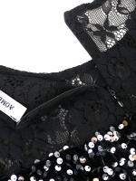 Vestido De Velours Negro AOMEI Para Mujer Con Lentejuelas Y Encaje Manga Larga Vintage Escote Hombro Frío Lujo Brillante Para Fiesta De Noche Y Premios - details 7