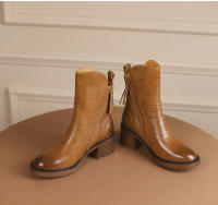 Botas Cortas De Cuero Para Mujer Otoño Invierno Con Tacón Chunky Cierre De Cremallera Botas De Tobillo Plataforma Modernas Talla Grande Confort Transpirables - details 6