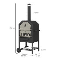 2x1 Horno Pizza Barbacoa exterior with Piedra para pizza y Cenicero, 2 parrillas para barbacoa, Horno de Leña with Rueda y termómetro, Adaptado para Jardín Negro - details 5