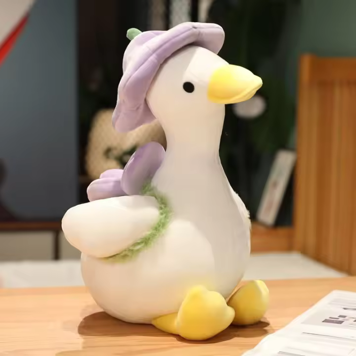Muñeco De Peluche Kawaii De 30cm Pato Con Flores Juguete De Peluche Animal Simulación Divertido Regalo Para Todas Las Edades - 1