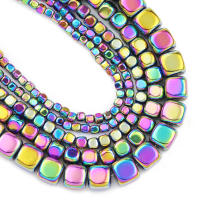 Cuentas De Hierro Natural En Forma De Cubo Y Cuadrado 2/3/4/6MM Colores Azul Y Oro Marrón Para Creación De Joyería Pulseras Y Collares DIY - details 12