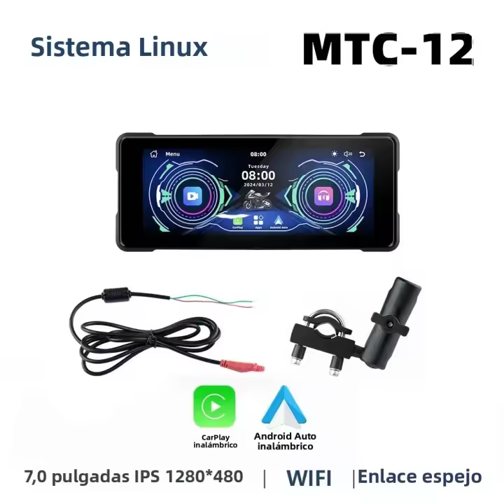 Pantalla De Navegación GPS Para Motocicleta 7 Pulgadas Con Wireless Carplay Y Android Auto IP67 Bluetooth DVR De Protección Contra Agua Para Casco - 1