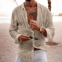 Camisa De Verano Para Hombre Casual Ligera De Color Sólido Suéter De Algodón Y Lino Abierta Individual Manga Larga Estilo Playa Vacaciones - details 3