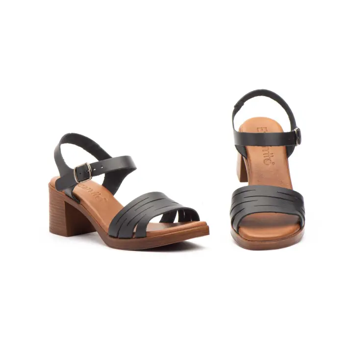 ENC-68211 Negro y Cuero Hecho en España Sandalias Mujer Piel Negro y Cuero Tacón Encantto Numeración: 35-41 Marca: Encantto Color: Negro y Cuero sandalia con tacon con planta de gel muy comoda y elegante para tus dias de verano - 1