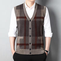 Suéter De Casual Para Hombre Chaqueta Sin Mangas Gruesa Para Otoño E Invierno Cardigan Con Estampado Rayado Cuello En V - details 3