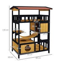 PawHut Caseta para Gatos de Madera 84x60x116 cm Casa para Gatos de 4 Niveles Refugio para Gatos con Puente Colgante Balcón y Techo Asfáltico Natural - details 2