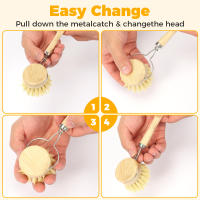 Juego De 4/5 Pcs Cepillos De Cocina De Bambú Con Mango Largo Para Limpieza De Ollas Y Platos Eco-amigable Eliminación De Oxidación Utensilios De Limpieza - details 0