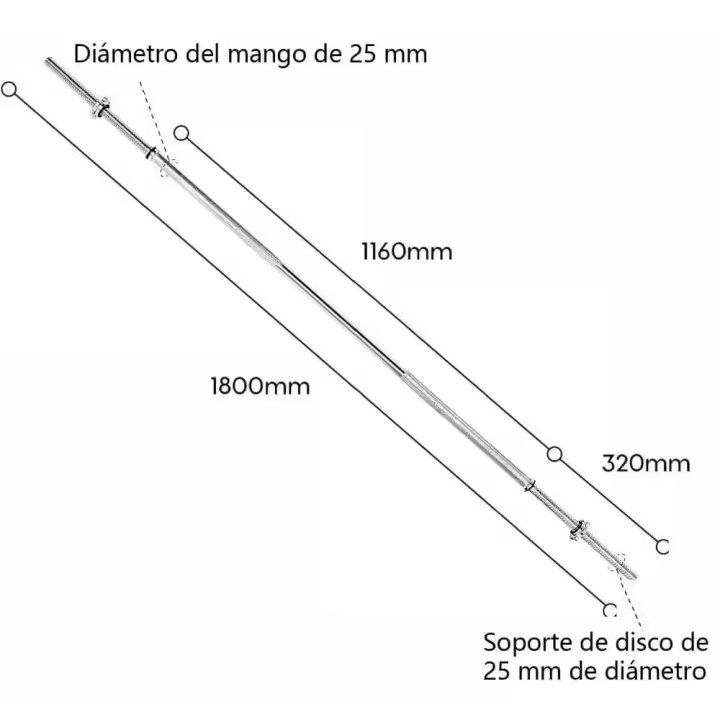 ALLINLIFE Barra de Pesas 180 cm/220cm Cromo con Cierre de Resorte 25 mm /28mm diámetro, Opción: desmontar o no.capacidad-100 kg - 1