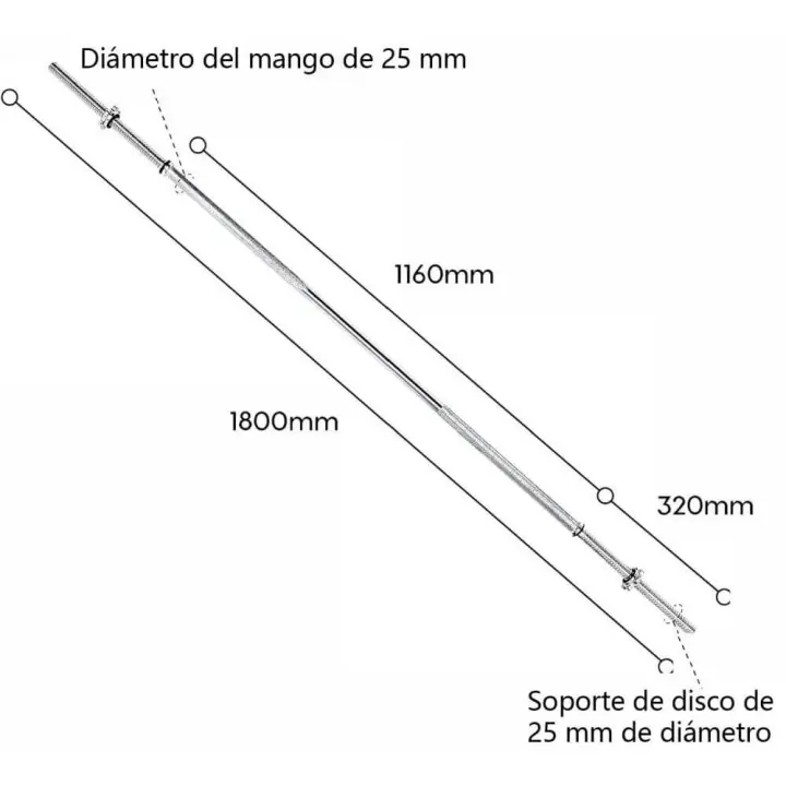 ALLINLIFE Barra de Pesas 180 cm/220cm Cromo con Cierre de Resorte 25 mm /28mm diámetro, Opción: desmontar o no.capacidad-100 kg - 1