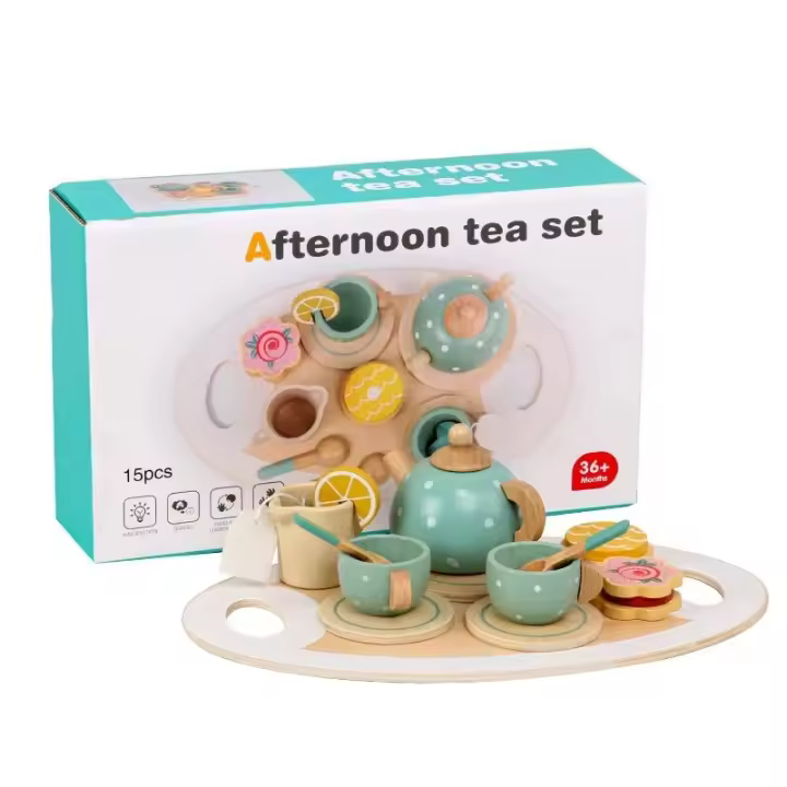 Juego De Té De Madera Para Niños Set De Cocina Pretendida Con Tetera Y Taza Para Juego De Casa Regalo Para Niños Y Niñas Edad 3-6 - 1