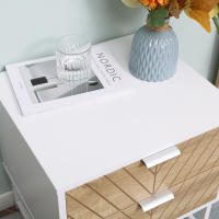 HOMCOM Mesilla de Noche con 2 Cajones Mesita de Noche con Patas de Acero Gabinete de Noche para Salón Dormitorio Cama 45x39x48 cm Blanco y Roble - details 3