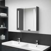 vidaXL Armario de baño con espejo y LED color 62x14x60 cm en color Roble/Gris/Negro brillo y más | almacenamiento funcional diseño moderno para baño dormitorio sala - details 6