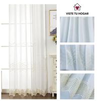 Cortina de tela semitranslúcido lino y poliéster decorado con formas de hondas en la parte inferior.150x260cm.Decoracion para hogar ,oficina. - details 1