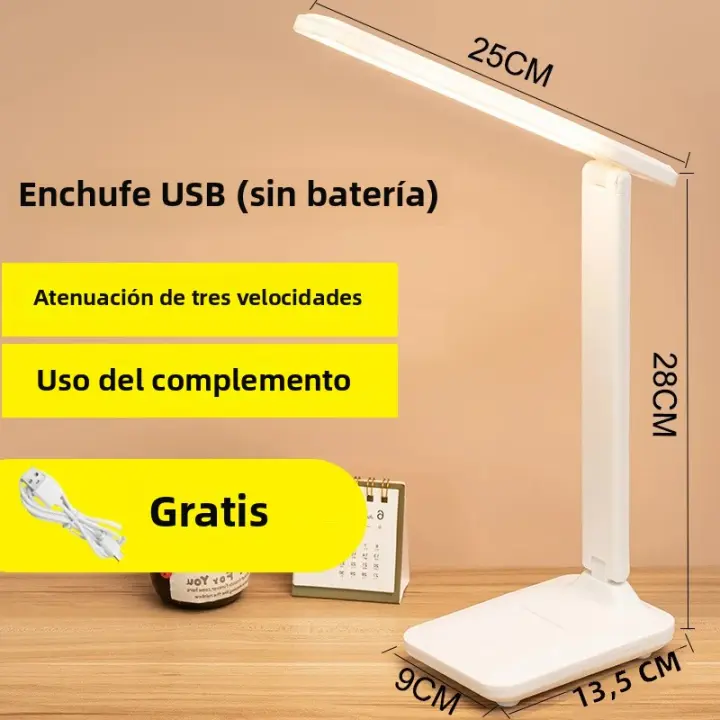 Lámpara De Mesa LED Recargable 6000mAh Con Luz Nocturna Protección Ocular Táctil Plegable 3 Colores Regulables Sin Destello Fuente De Alimentación USB - 1