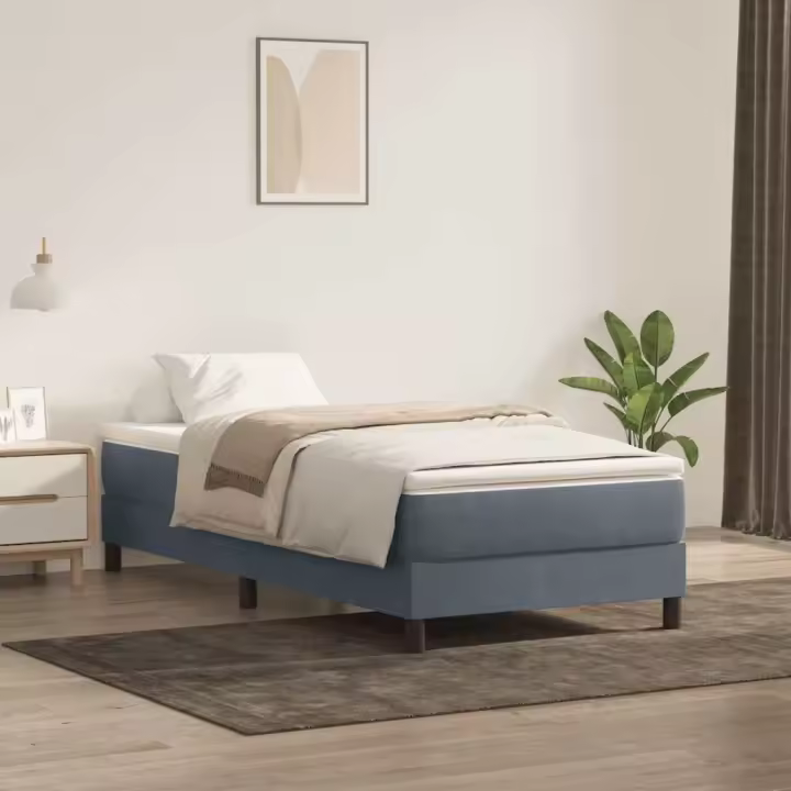vidaXL Cama box spring sin colchón gris oscuro terciopelo 90x220 cm - 1