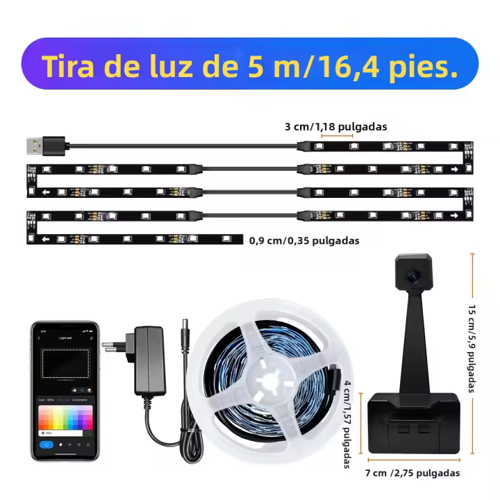 RGBIC TV LED Backlights Con Cámara Sincronización TUYA WiFi APP Música Sincronización Juego Ambiente Dormitorio Luz - 1