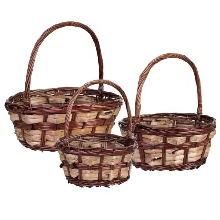 Set 3 cestas de mimbre marrón 34x34x15h/37hh - 28x28x14h/32hh - 23x23x12h/28hh - 1