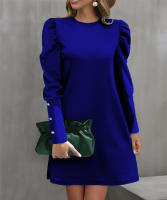 Vestido De Manga Larga Redonda Con Mangas Flotantes Y Botones Para Mujer Estilo Oficina Dama Longitud De Rodilla Poliéster Elástico Suave - details 9