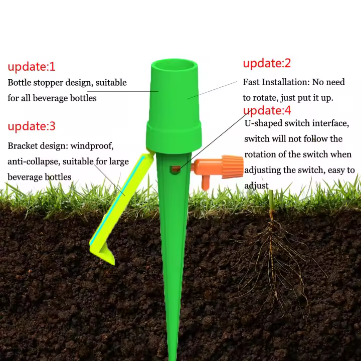 PORCHEDDU Kit de riego por goteo con 18 estacas, riego automático para plantas al aire libre, verde naranja - 1
