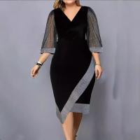 Vestido De Moda Para Mujer Con Nueva Temperamento En Malla Corta De Manga Y Cuello V Ajustado Y Casual De Medio Tamaño - details 3