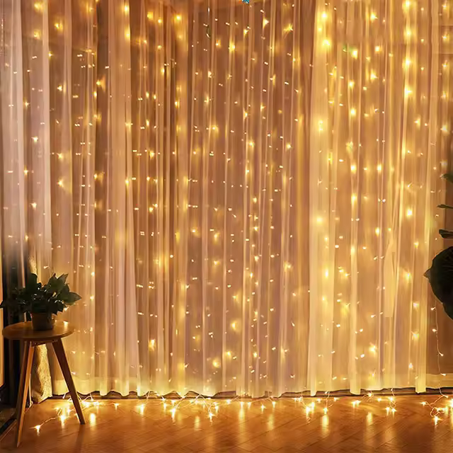 Luz De Cinta De Cortina 1pc Con Control Remoto Y 8 Modos De Iluminación USB Poderado Decoración De Hogar Para Navidad Y Año Nuevo - 1