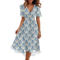 Vestido Casual De Moda Para Mujer Con Cuello En V Manga Corta Volante Vintage Impresión A-Line De Pierna Larga Estilo Italiano - details 5