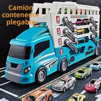 Camión De Construcción Con Contenedor Ejector Y 6 Coches De Aleación Juguete Para Niños Con Accionamiento De Retroceso Regalo De Navidad Y Acción De Gracias - details 0