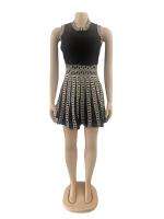 Vestido Mini De Oficina Para Mujer Estampado Y Elástico De Tenis Con Cuello Redondo Y Falda Plisada Casual Middle Age Polyester - details 47