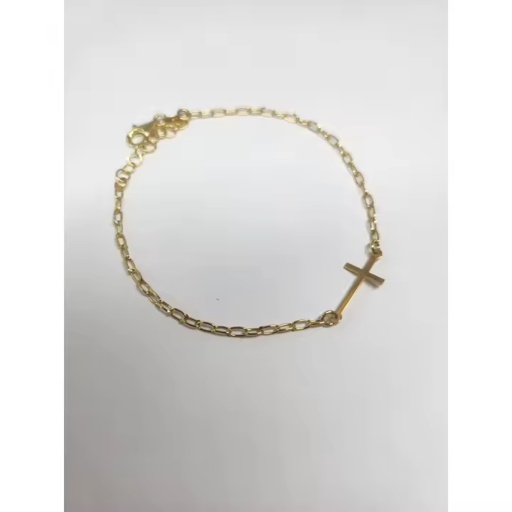 PULSERA DE CRUZ BÁSICA DE PLATA DE LEY DE ALTA CALIDAD PLATA DORADA CRUZ - 1
