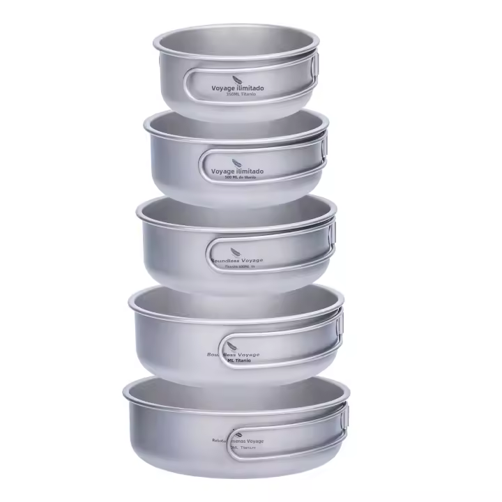 Juego De Tazas Y Platos De Titanio Boundless Voyage Con Manija Plegable Para Camping Al Aire Libre Utensilios De Cocina Portátiles 5 Piezas Ti1096T - 1