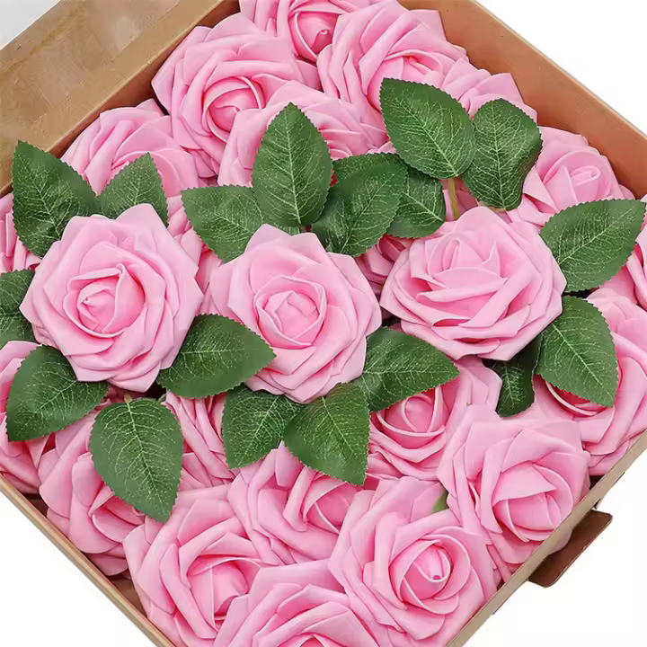 25pcs Rosas Artificiales Rojas Con Tallo Para Decoración De Bodas Y Fiestas De San Valentín Flores Artificial PE Para DIY - 1