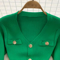 Vestido Midi De Punto REALEFT Para Mujer Con Cuello En V Manga Larga Y Falda Frontal Solta Estilo Casual Color Sólido Otoño Invierno - details 5