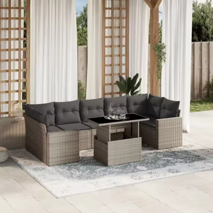 vidaXL Set de sofás de jardín 8 pzas y cojines ratán sintético gris - 1