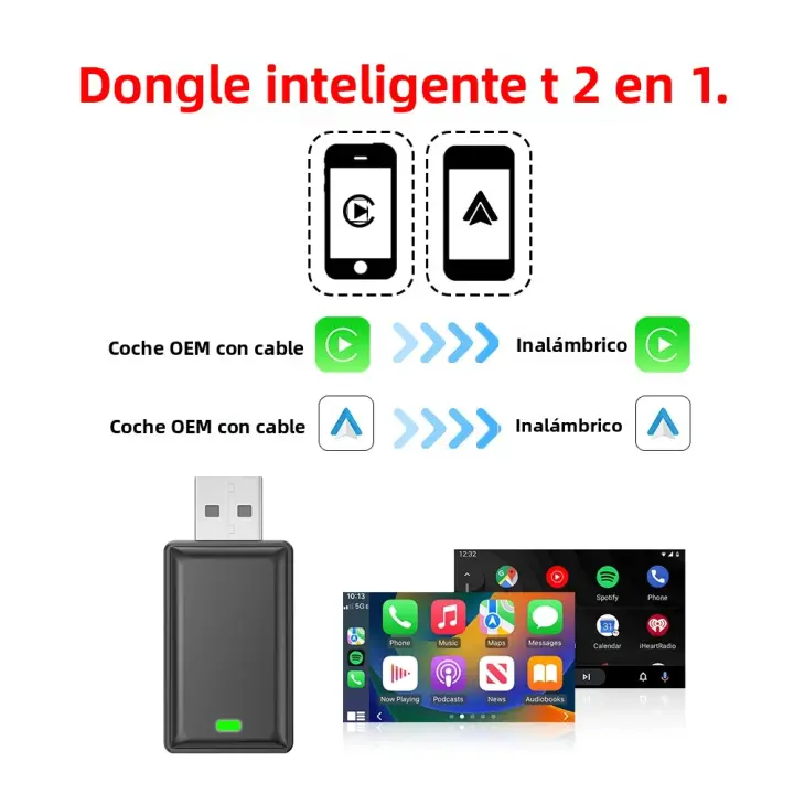 Adaptador Wireless Carplay 2en1 Android Auto USB Inteligente Tripodpie Para Coches Havel Kia Volvo Audi MG VW Hyundai Jeep Plug And Play 5G Wifi FOTA Update - 1