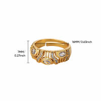 Anillo Ancha Geométrica De Zirconia Ajustable Para Mujer En Acero Inoxidable Color Oro Moda Boda Joyería Regalo - details 4