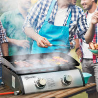 Outsunny Plancha de Gas Sobremesa con 2 Quemadores de Acero Inoxidable 6kW Barbacoa Portátil con Plancha para Picnic Camping 48,5x46x21cm Negro Plata - details 1