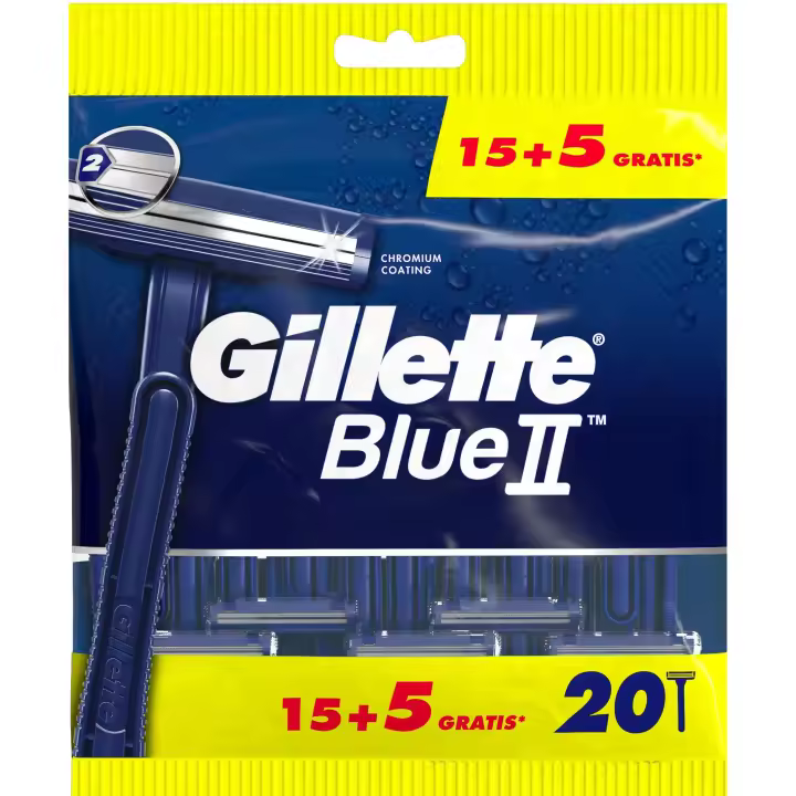 Gillette Blue II maquinillas desechables para hombre dos hojas de afeitar cabezal fijo, 20 unidades - 1
