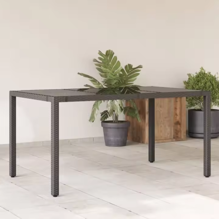 vidaXL Mesa de jardín superficie de vidrio ratán PE 150x90x75 cm en color Negro/Beige/Gris y más | estructura resistente ideal para salón dormitorio o estudio - 1