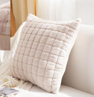 Cojín Decorativo de Pelo Corto de Conejo con Diseño de Cuadros - 7 Colores Suaves | Tamaño 45x45 cm | Ultra Suave y Perfecto para Sofá/Cama/Oficina - details 0