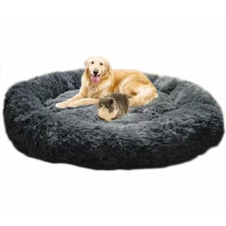 Cama Redonda Suave para Perros y Gatos, Extra Grande Lavable con Cojín, Cama de Lujo para Mascotas-100x100cm-Gris - 1