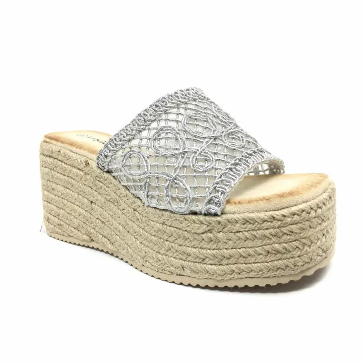 Gobbs VR-VRA-831 Sandalias de cuña para mujer plateadas en sintético 000022 - 1