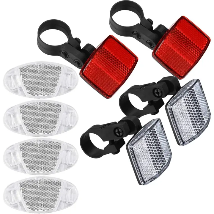 8 reflectores delanteros y traseros para bicicleta, soporte para reflectores de radios de rueda de bicicleta, reflectores de ciclismo, accesorios para bicicleta - 1