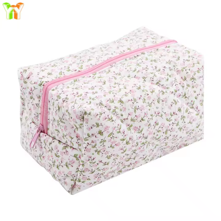 Bolsa de cosméticos con diseño floral rosa, bolsa de viaje con cremallera para el cuidado de la piel, bolsa de almacenamiento portátil, bolsa suave - 1