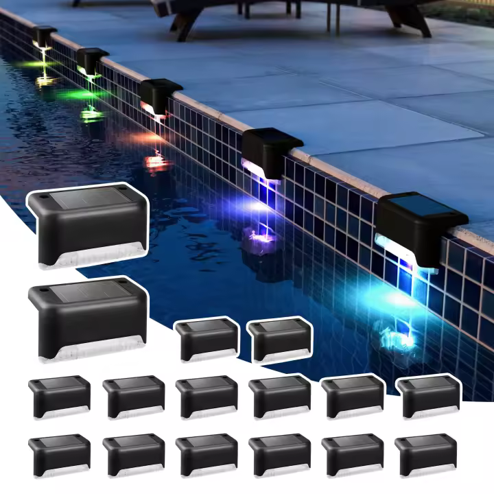 Paquete de 16 Luces Solares impermeables para Escaleras, Cercas, patios y entradas de vehículos (Negro, cambia de color) - 1