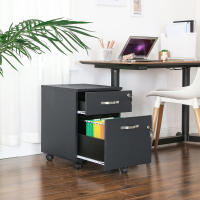 Archivador con cerradura y 2 cajones, pedestal con 5 ruedas, rieles ajustables, ideal para oficina en casa, disponible en blanco o negro - details 4