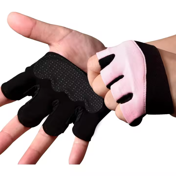 1 par de guantes de gimnasia sin dedos para levantamiento de pesas, ligeros, transpirables, guantes de fitness para cubrir callos para mujeres y hombres (rosa) - 1