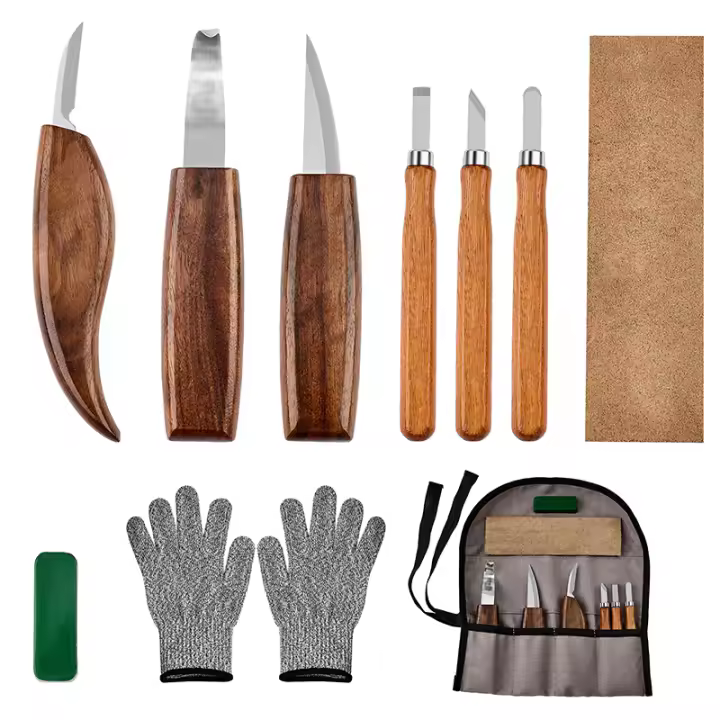 Juego De 10 Herramientas De Grabado En Madera Con Cuchillo De Detalle Y Guantes Afilador De Cuchillos Para Tazas Cuencos Y Ollas - 1